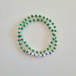 Green Believe Beaded Bracelet Set